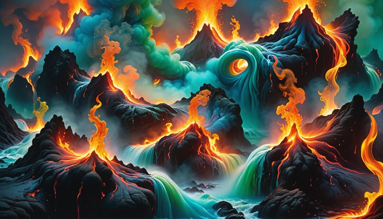 Surreal Elementals in Iridescent Vortex, Detailed Matte Pain...