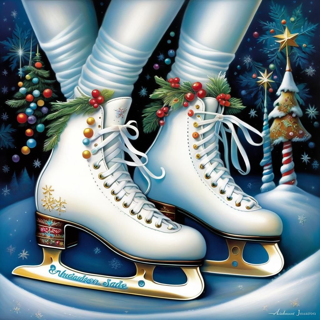 Elegant Figure Skater in Whimsical Illustration Style