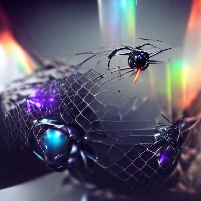 Black Widow Spider Shimmers in Iridescent Web