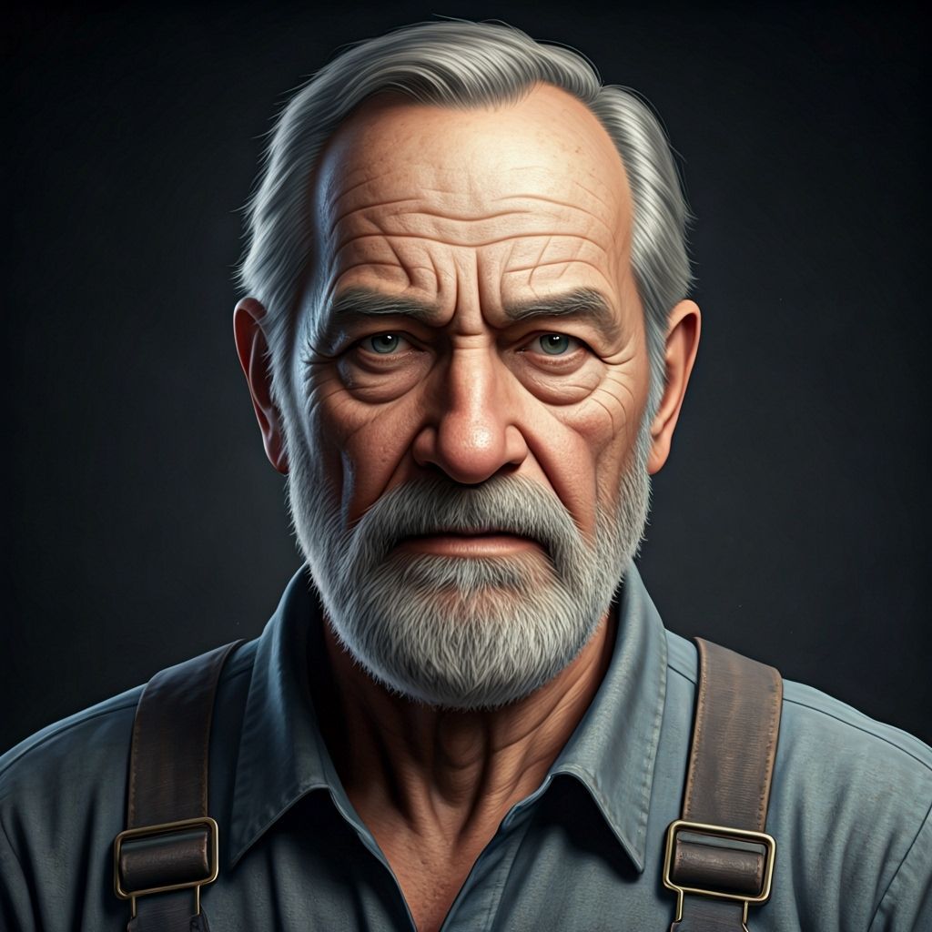 Elderly Man Gustav With Wise Eyes and Work Clothes