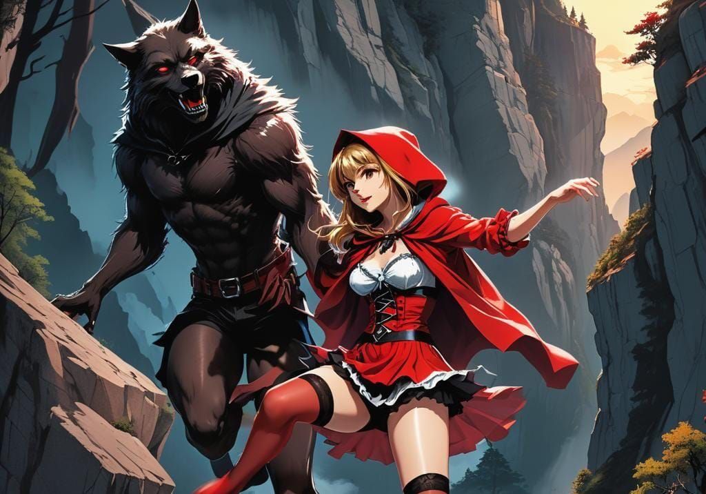 Anime Red Riding Hood Dances with Werewolf