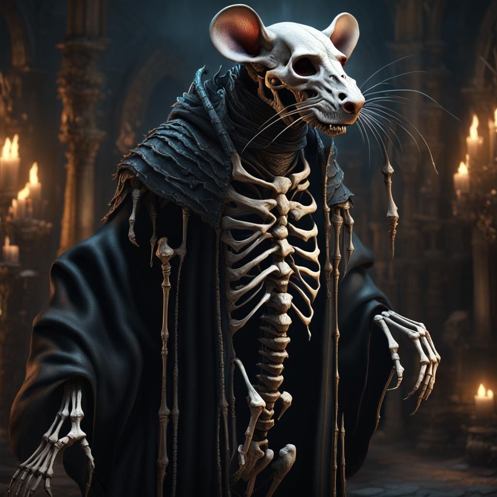 Rat Skeleton in Black Robe Fantasy Art