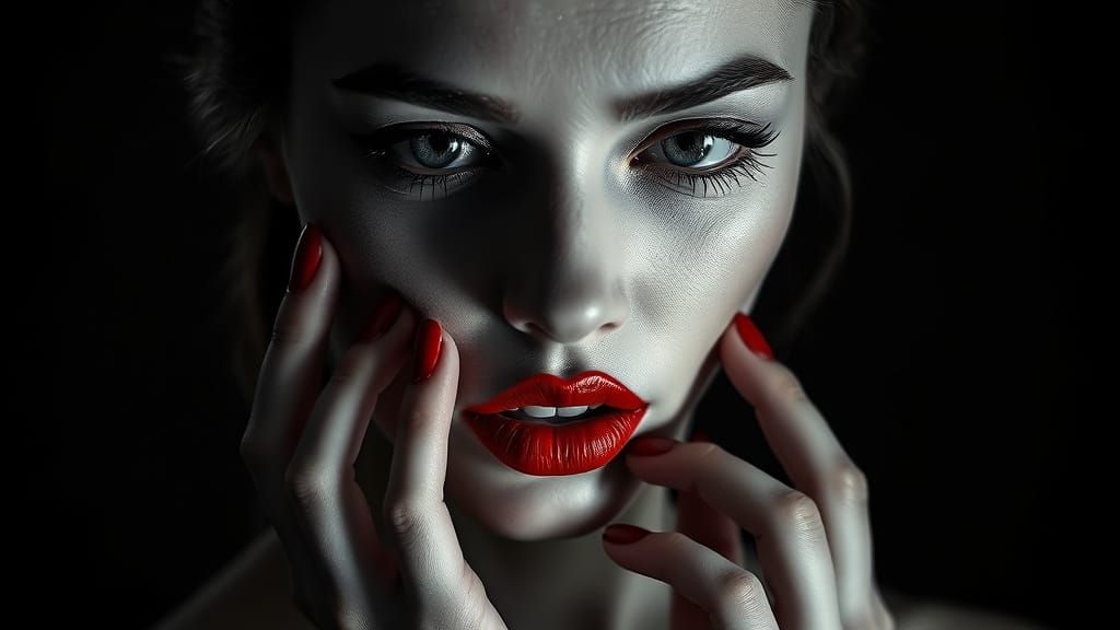 Elegant Woman's Face in High Contrast Black and White