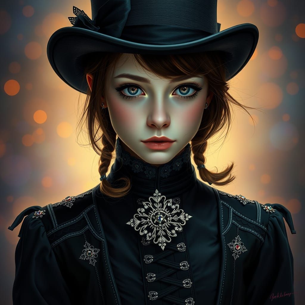 Gothic Girl in Victorian Fashion, Hyperrealistic Portrait