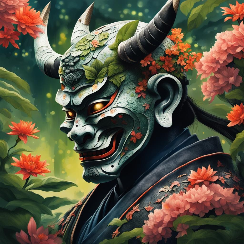 Samurai Warrior in Jungle Ruins: Hyperrealistic Portrait