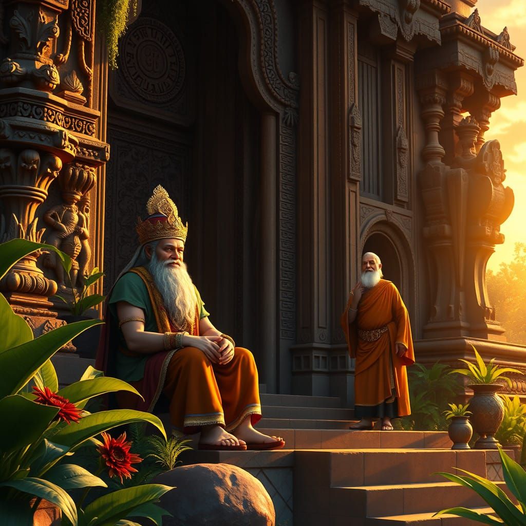 Wise King Bali Accepts Fate in Ancient Temple