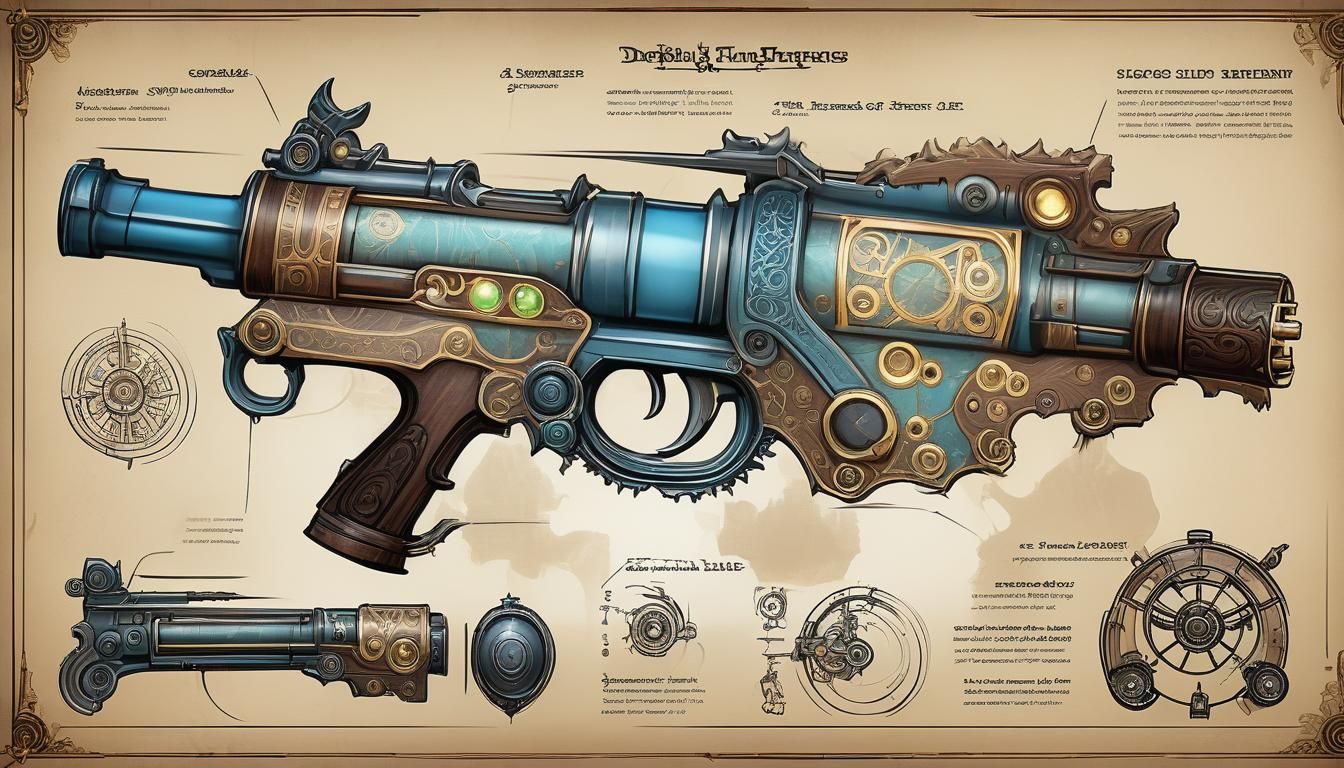 Fantasy Car Blueprint with Steampunk and Magical Elements