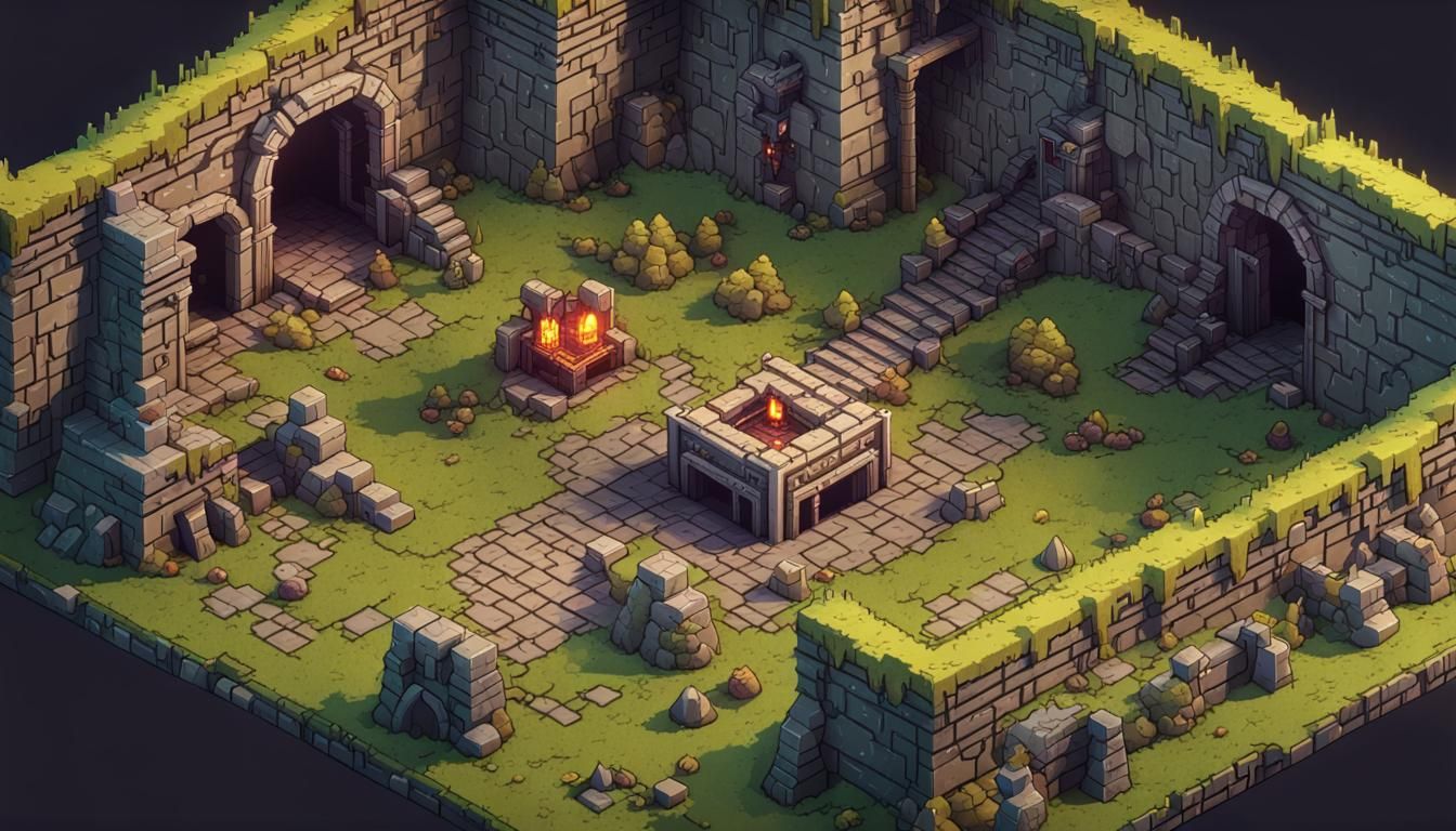 Cyberpunk Dungeon Map in Isometric Pixel Art