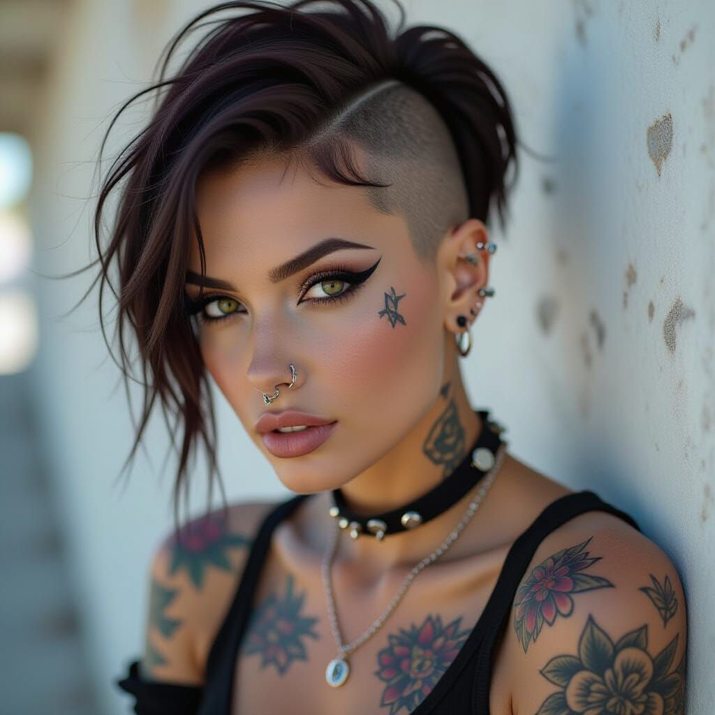 Grunge Goth Portrait with Trash Polka Tattoos