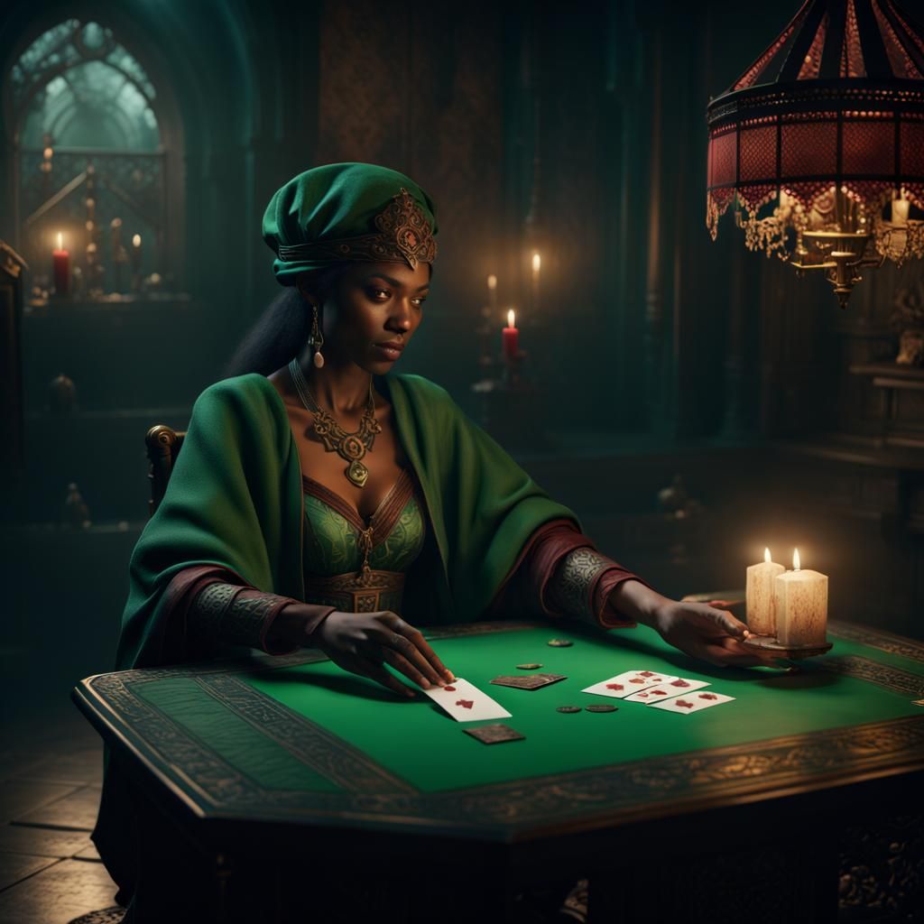 Fortune Teller Reading Cards in Dark Room