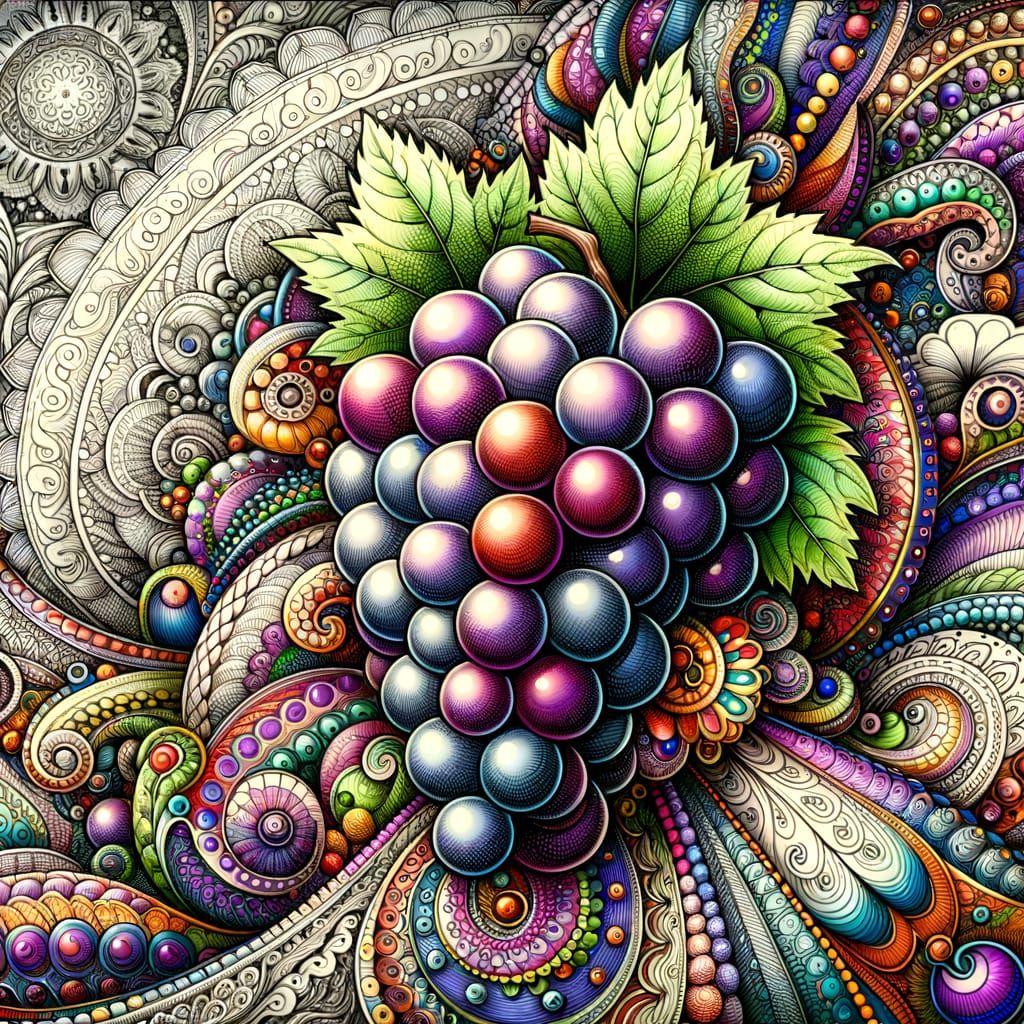 Ethereal Paisley Landscape with Plump Grapes in Vibrant Fant...