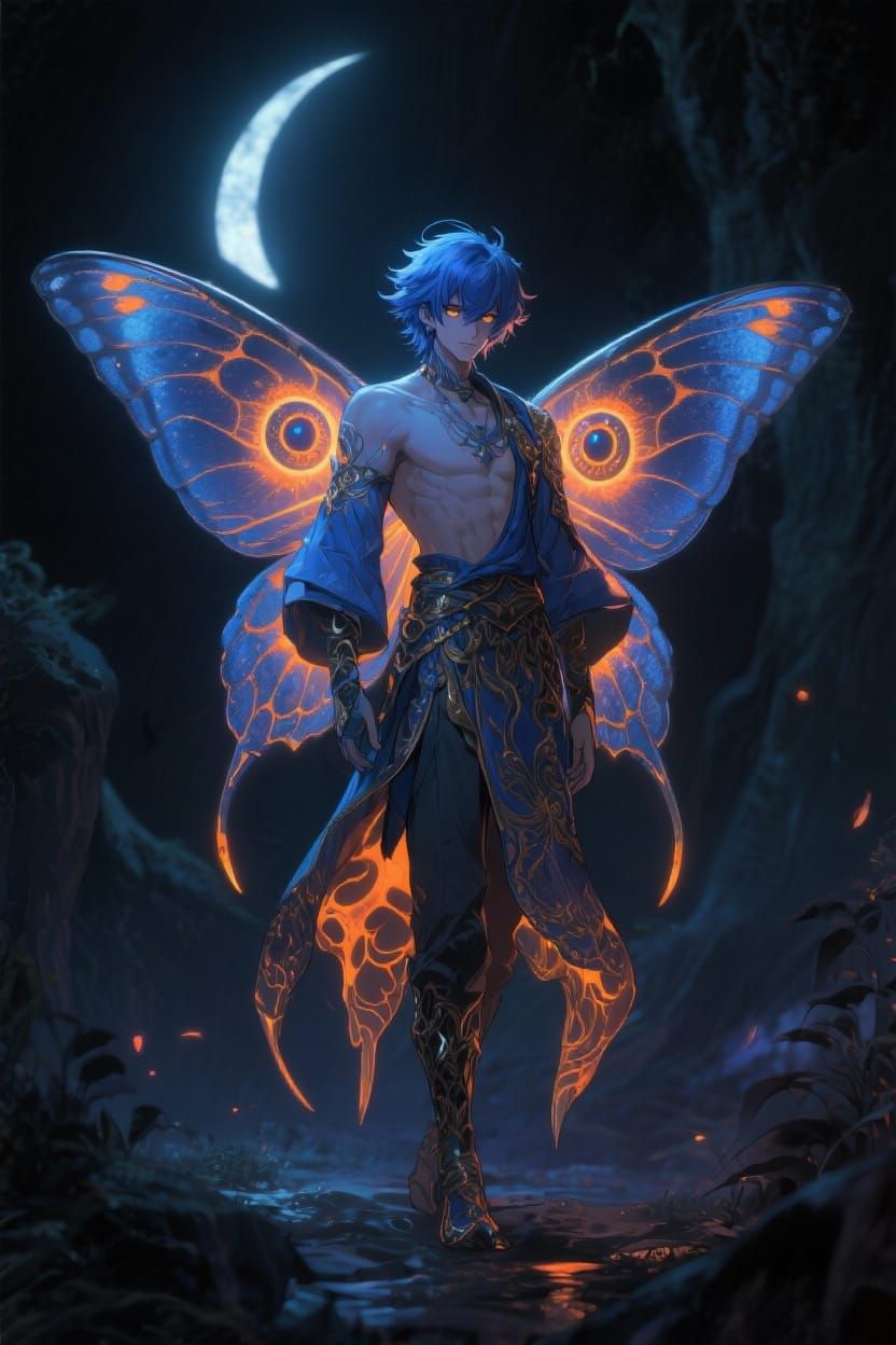 Bio-luminescent Moth with Human Appearance in Anime Style