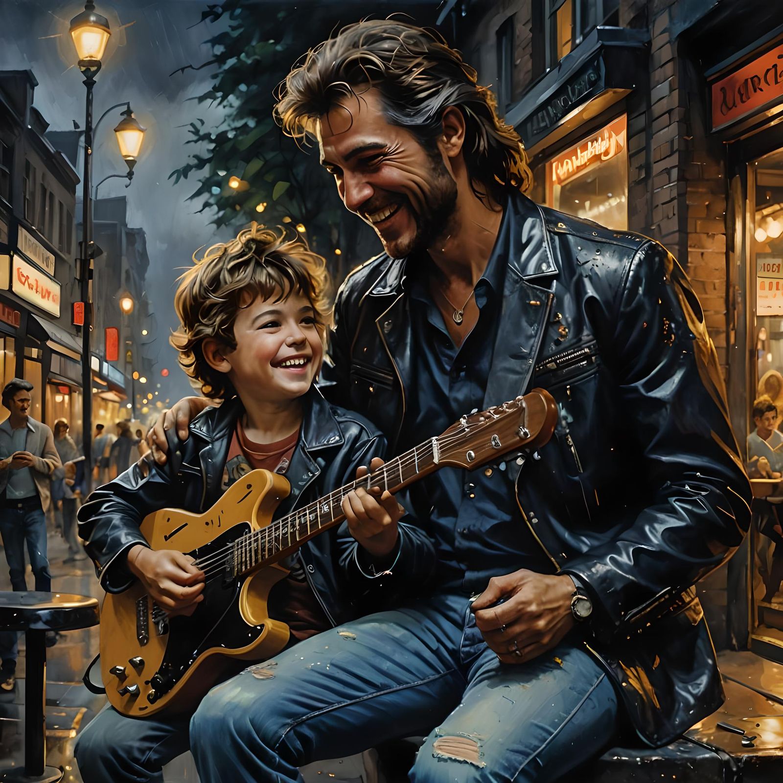 Musician Dad Teaches Son Guitar in 1980s Style