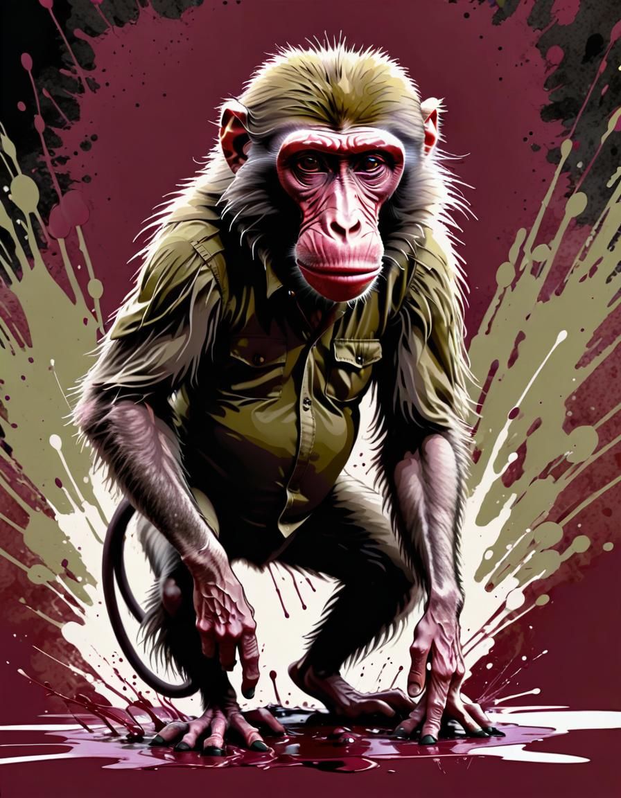 Whimsical Baboon in Splash Art Style