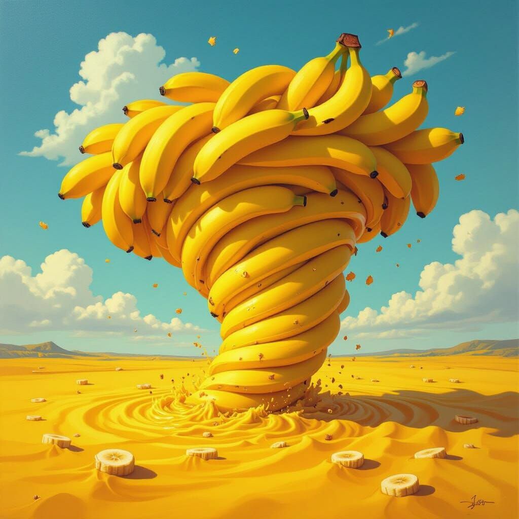 Surreal Banana Tornado Oil Painting