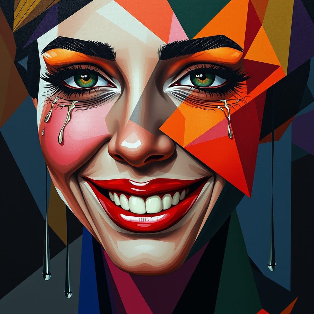 Smiling through Pain in Hyper-Realistic Cubist Art