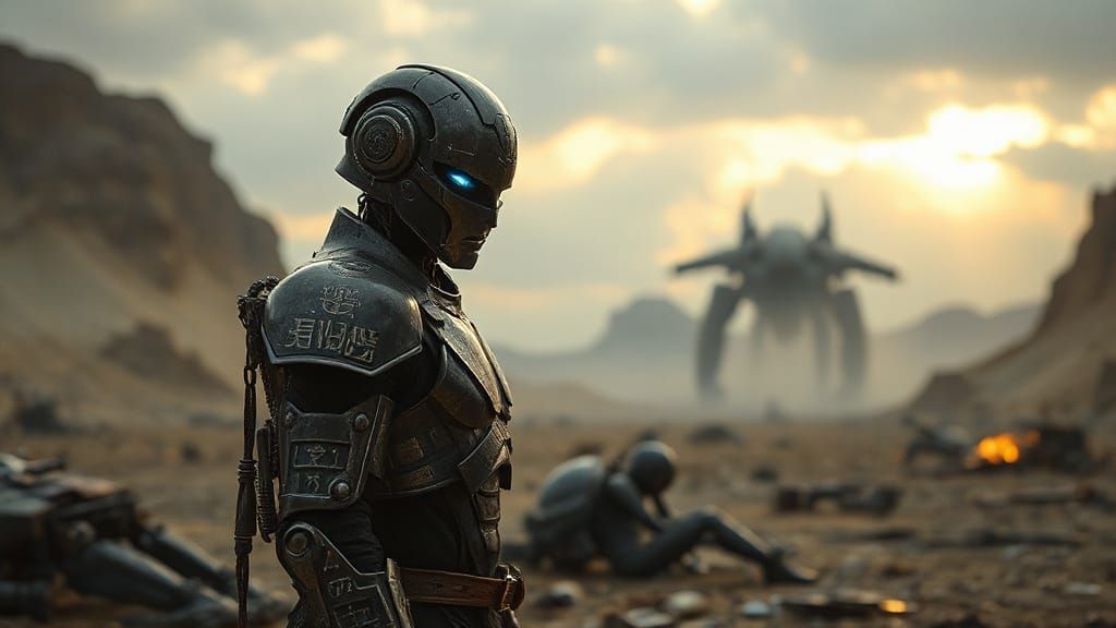 Android Samurai Warrior in Dark Fantasy Power Armor