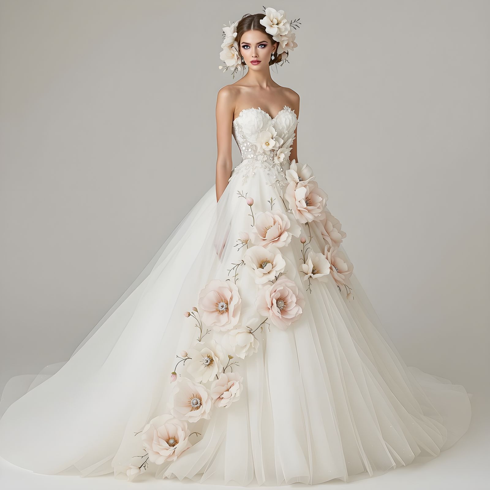 Romantic Embroidered Poppy Wedding Dress