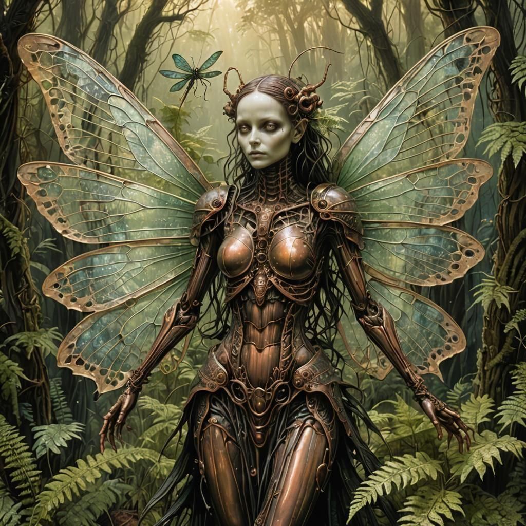 Insect Fairy with Dragonfly Wings in Giger Style