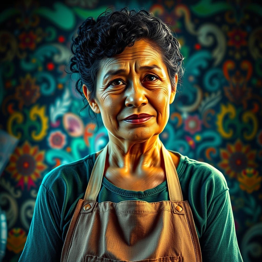 Portrait of a Mother in Ornate Splash Art Style