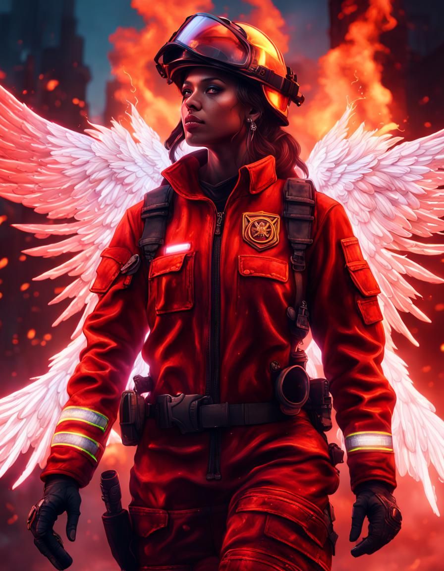 Cyberpunk Angel in Flames