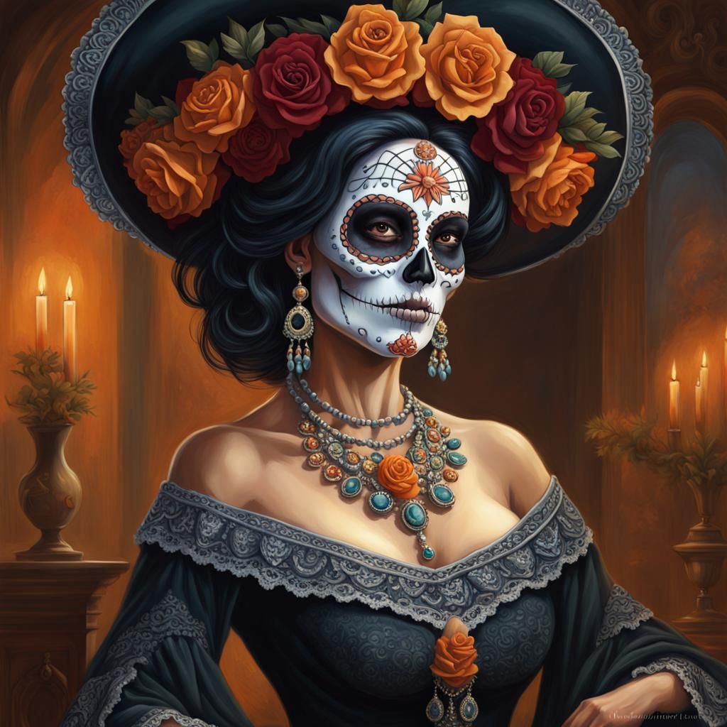 Majestic La Catrina: Day of the Dead Icon