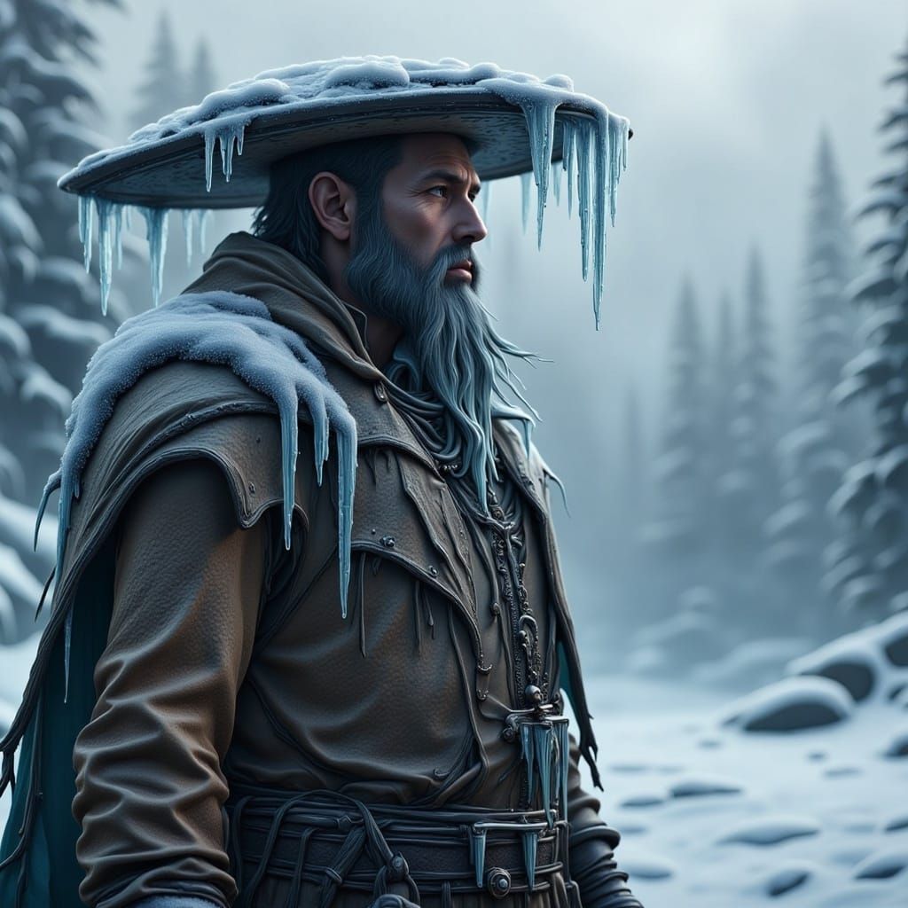 Futuristic Figure in Snowy Landscape