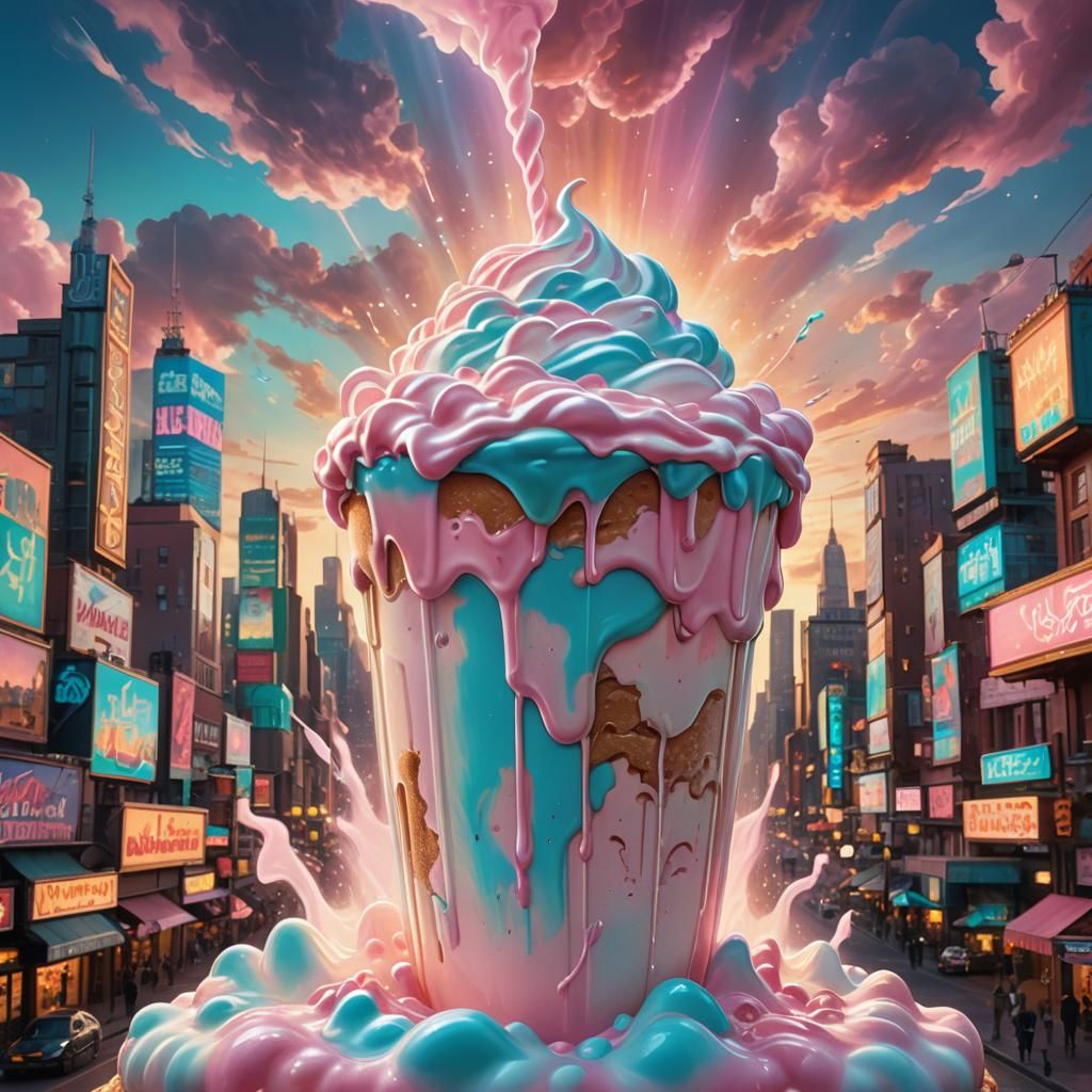 Colossal Milkshake Dominates Cityscape in Digital Painting