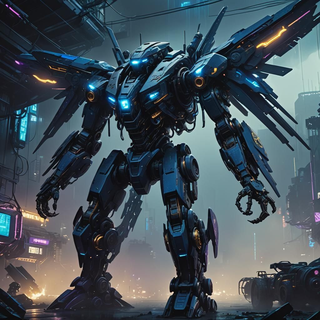 Cyberpunk Military Robot Exoskeleton Concept Art