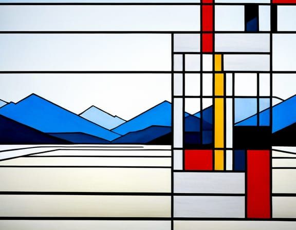 Mondrian Style Landscape with Geometric Shapes
