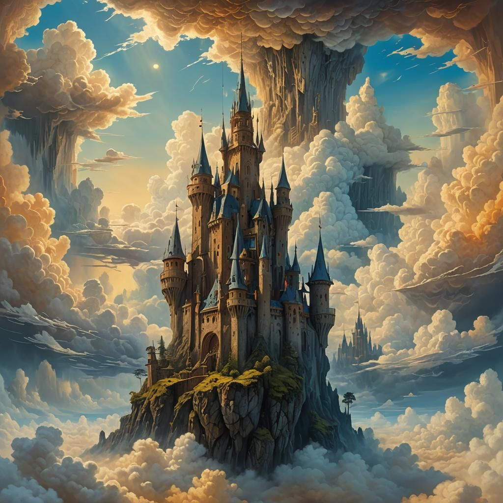 Majestic Castle in the Clouds: Surreal Digital Painting