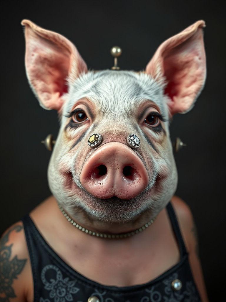 Elegant Punk Pig Lady Portrait