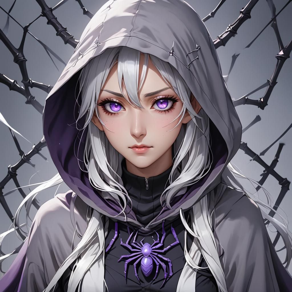 Mystical Arachne Anime Art: Spider-Woman with Purple Eyes