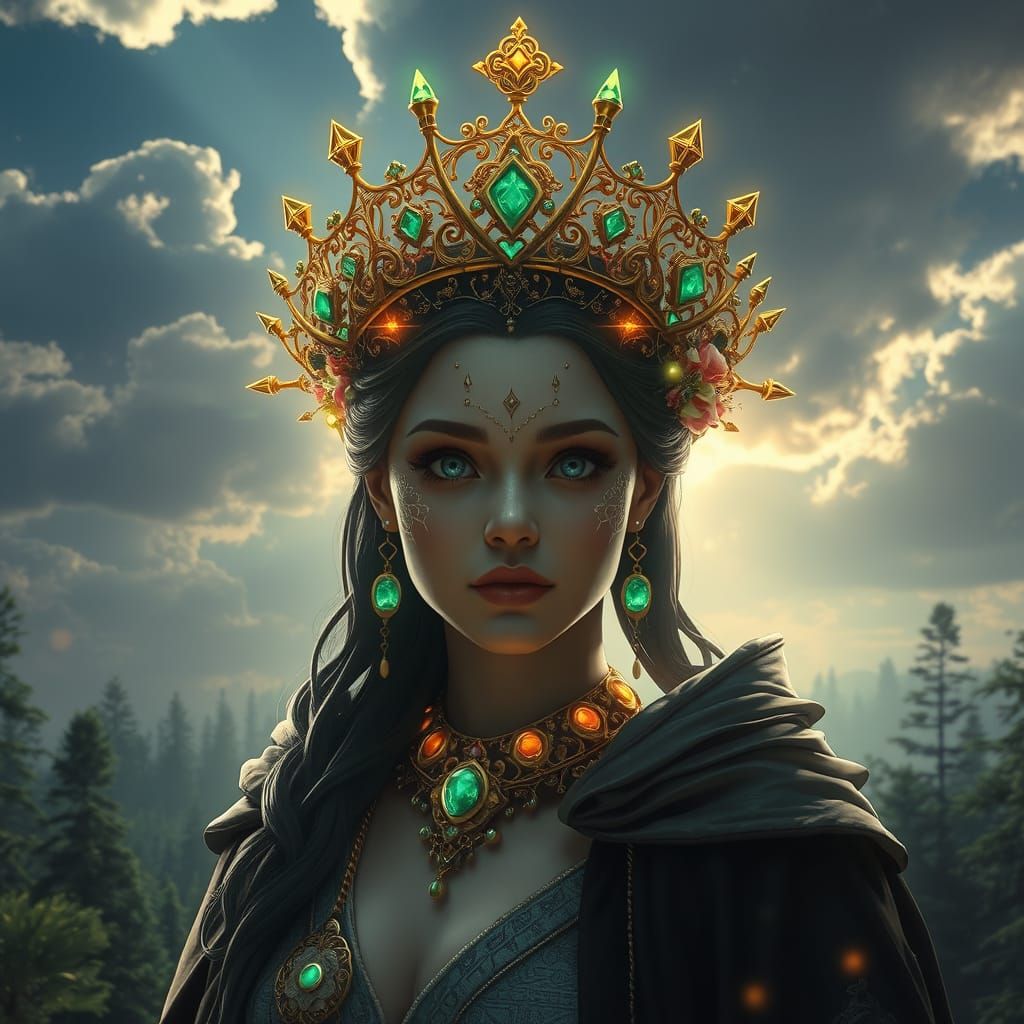Futuristic Empress Crowned in Circuits and Moonlight