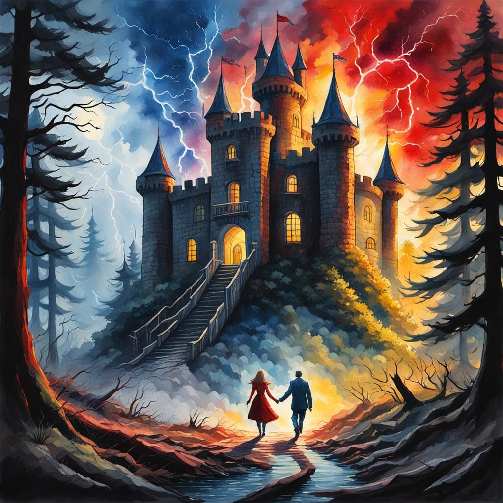 Castle Escape: A Cinematic Masterpiece in Oil and Watercolor