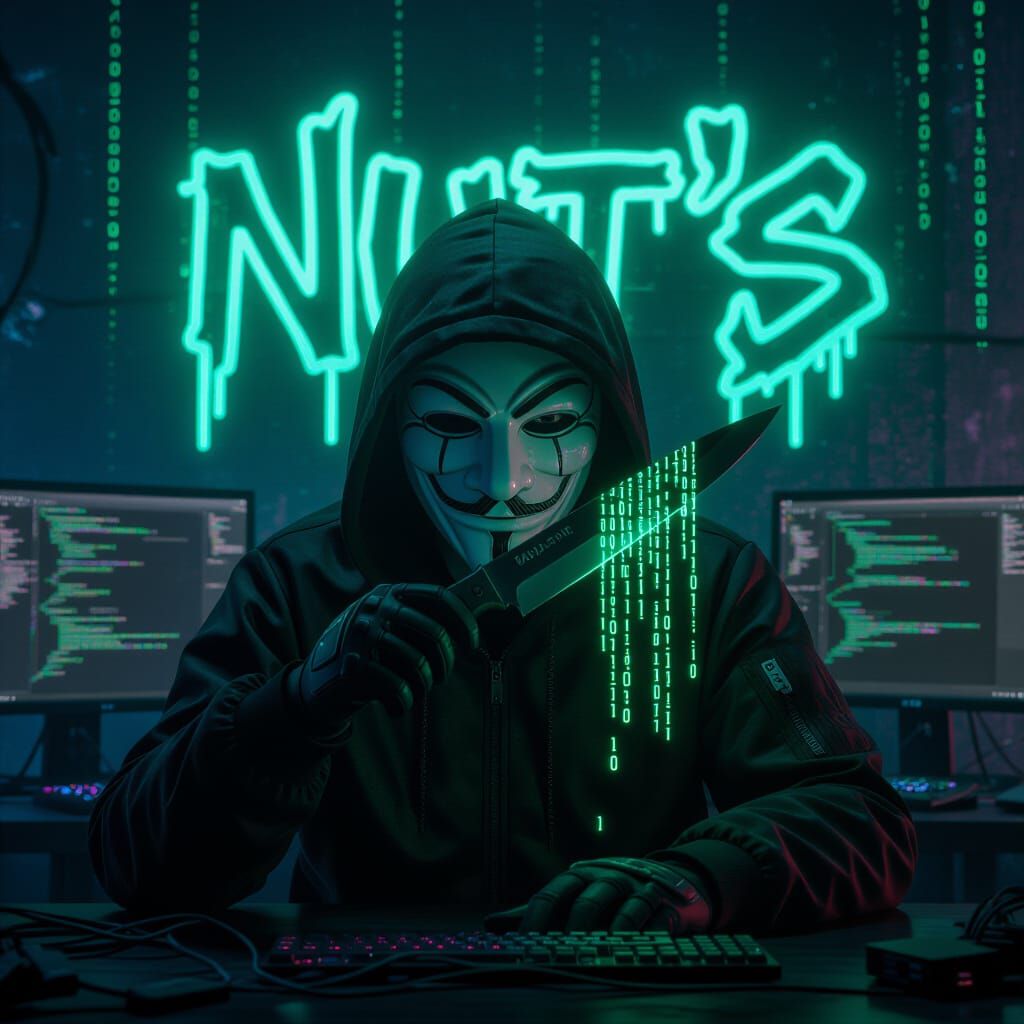 Cyberpunk Hacker with Knife and Neon Graffiti