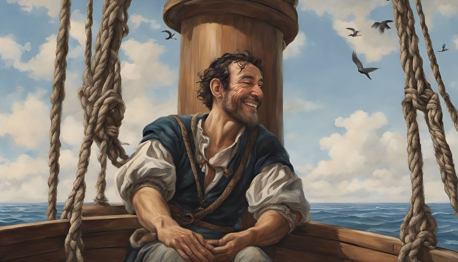 Joyful Sailor Inhales Fragrant Breeze