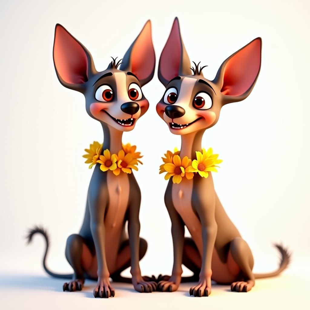 Coco-Style Hairless Dogs with Flower Necklaces