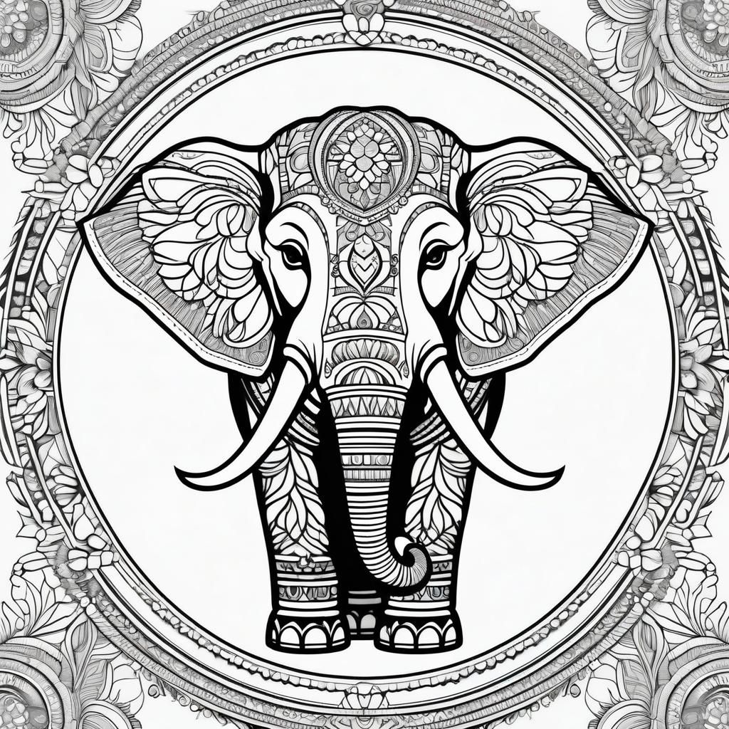 Chibi Indian Elephant Coloring Page for Adults