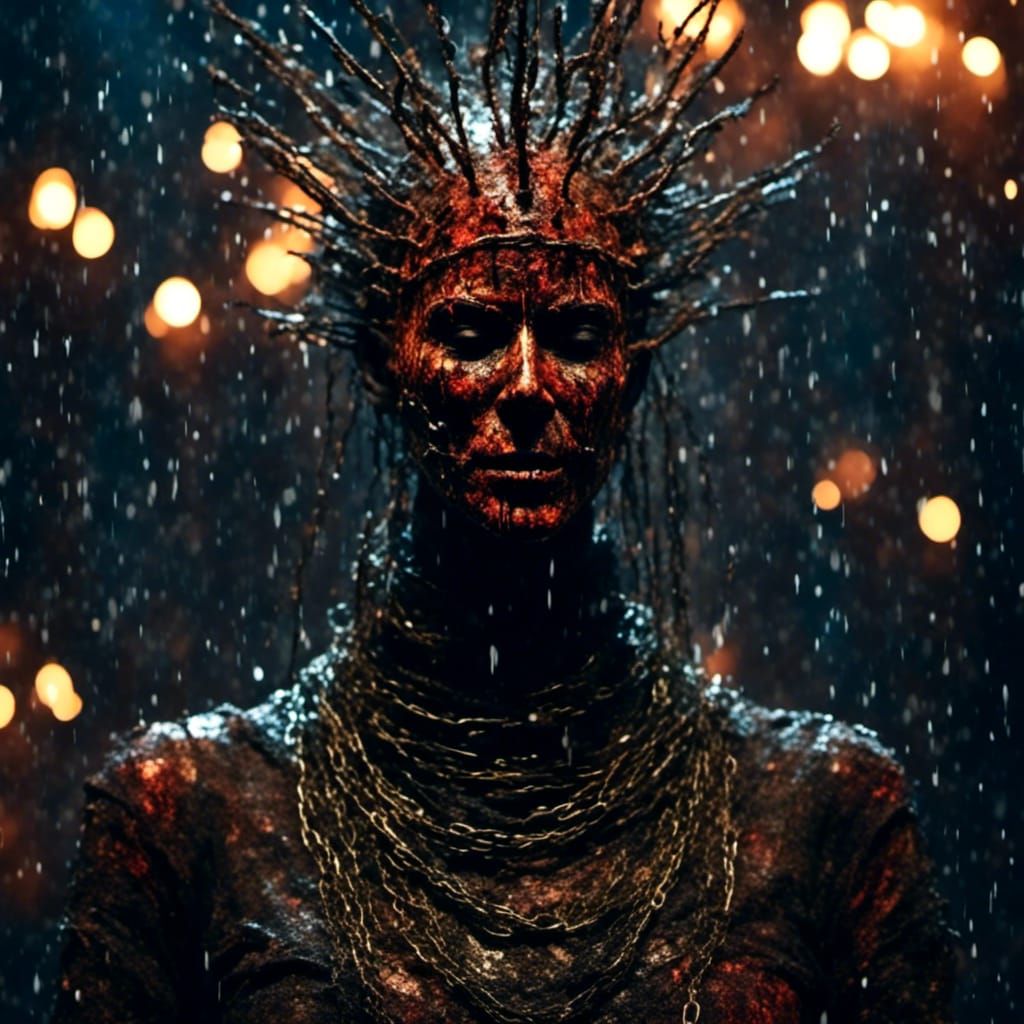 Pinhead Reimagined with Chains and Paint Splatters