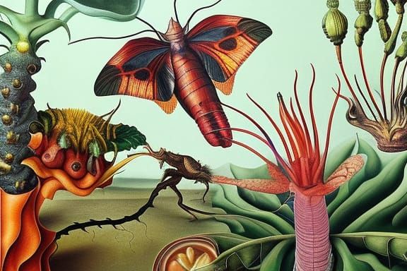 Botanical Illustration of Fantastic Creatures and Plants