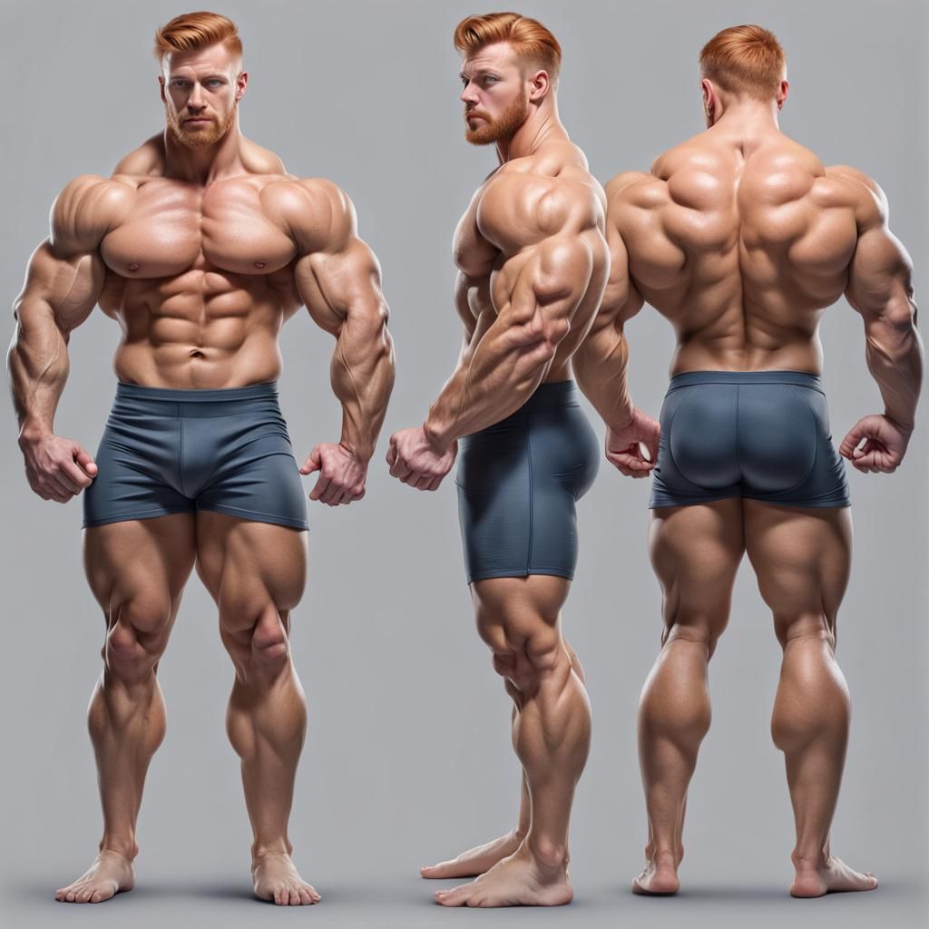Handsome Ginger Bodybuilder Flexing Shirtless in Gym