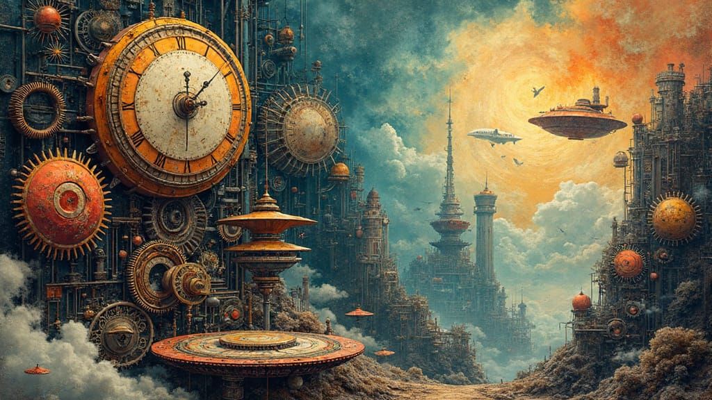 Abstract Steampunk Dreamscape in Digital Pop Art Style