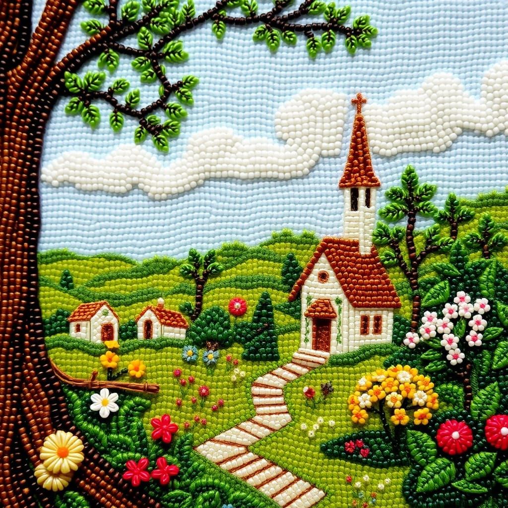 Landscape Garden Bead Embroidery in 17th Century Style