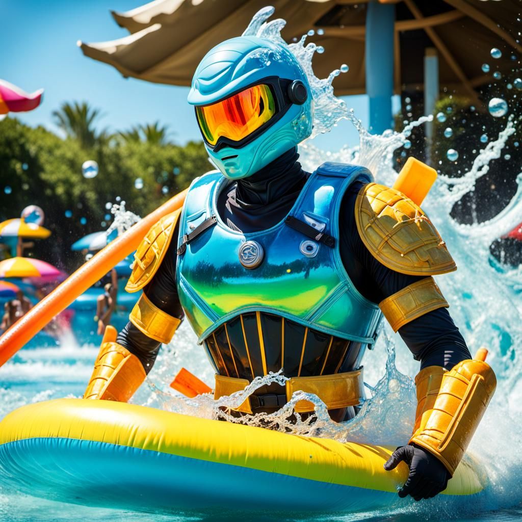 Water Elemental Rides Wave in Action Painting Style