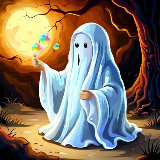 Cute Ghost Blowing Bubbles: A Friendly Apparition
