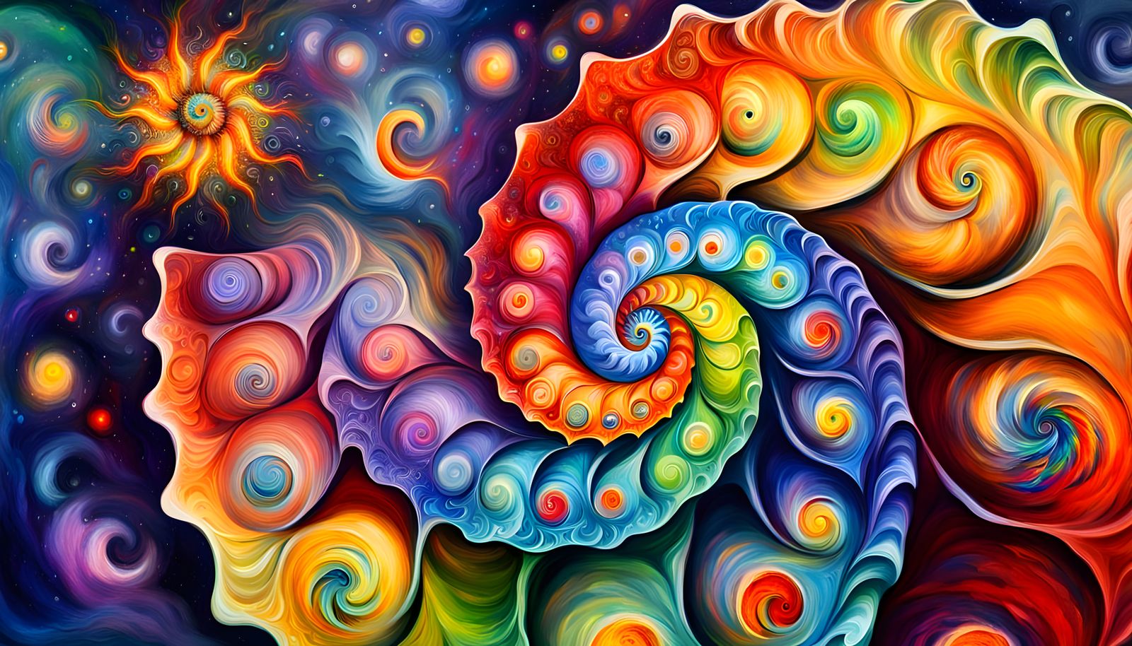 Cosmic Ammonite Plasma Maelstrom in Vibrant Oil Painting Sty...