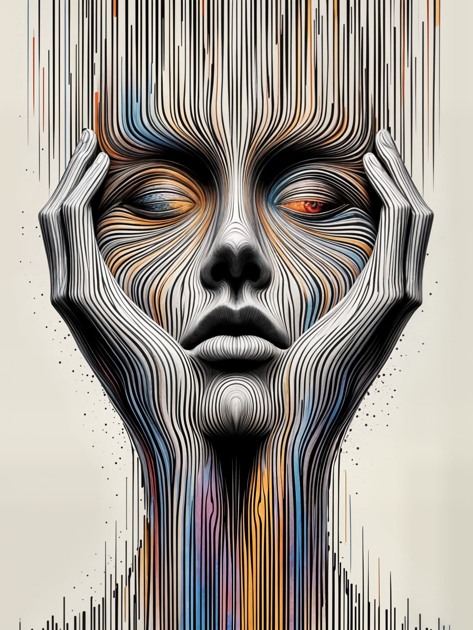 Abstract Face Revealed by Exploding Stripes