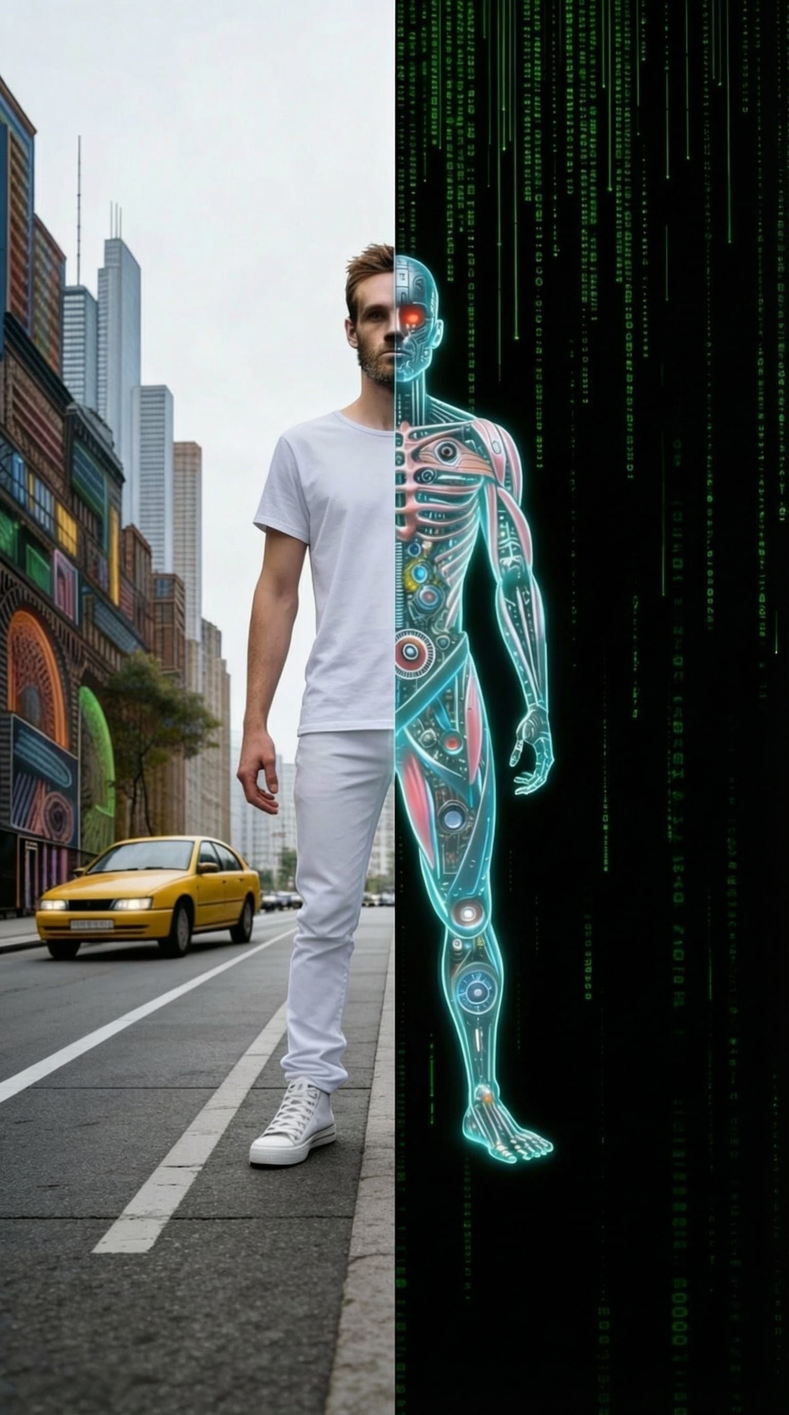 Man Split Between Reality and Simulation