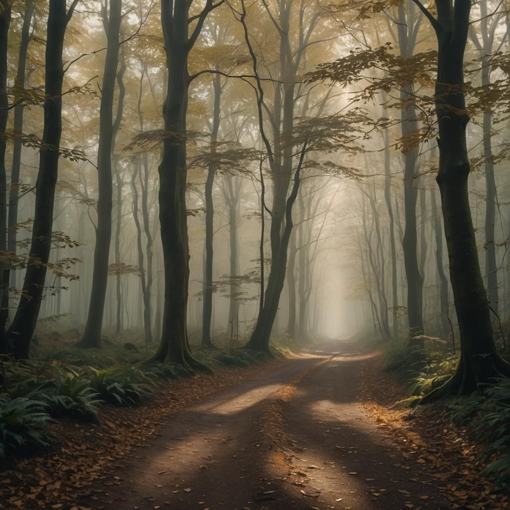 Misty Forest Path in Cinematic Style